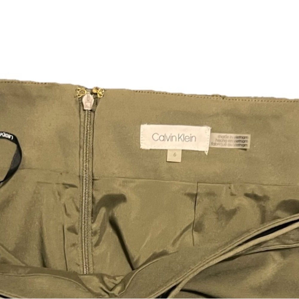 NWOT Calvin Klein Olive Army Green Belted Ruffle Hem Skirt - Picture 3 of 6